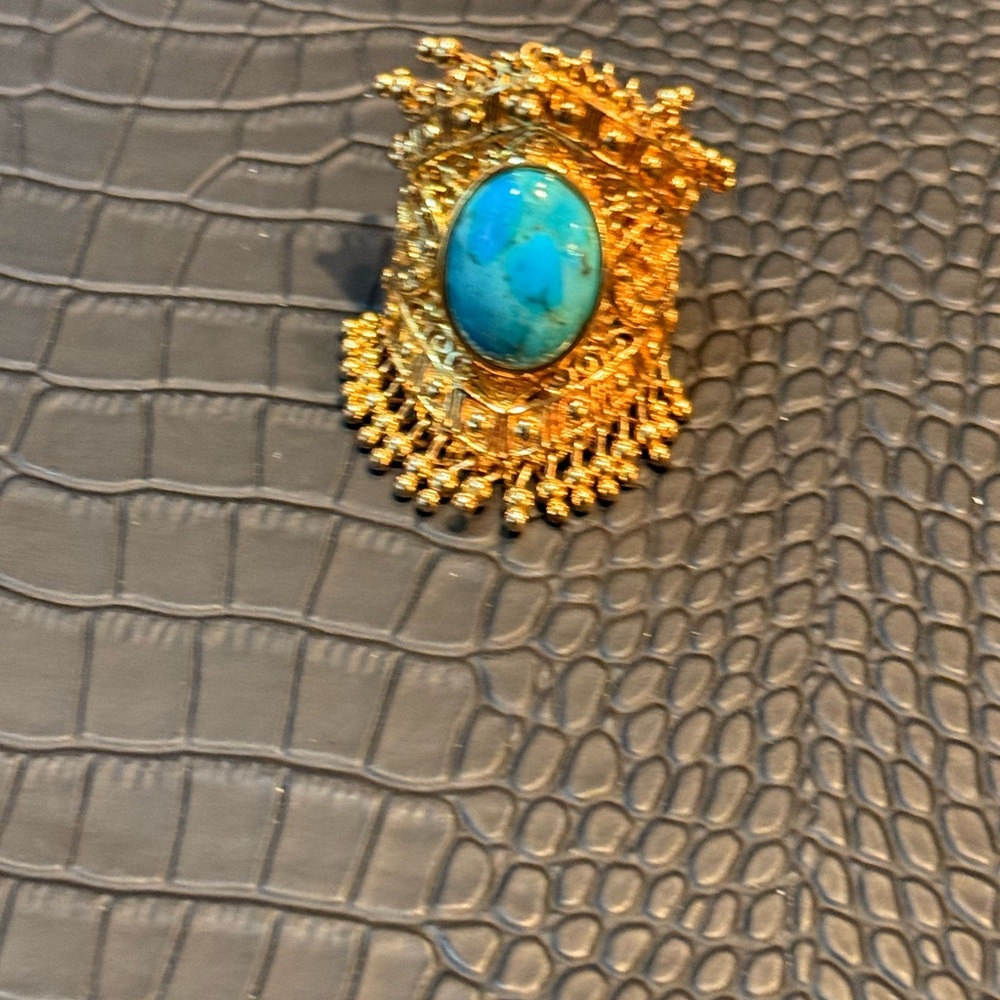 Gold And Turquoise Statement Ring - image 1